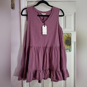 COTTON BLEU Womens Purple Crew Neck Ruffle Tank Top Size Small